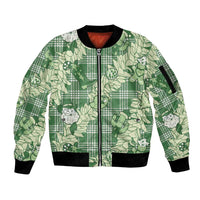 Green Palaka Hawaii Cowboy Christmas Sleeve Zip Bomber Jacket Paniolo Mix Maile Lei - Polynesian Pride