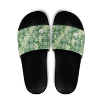 Green Palaka Hawaii Cowboy Christmas Slide Sandals Paniolo Mix Maile Lei - Polynesian Pride
