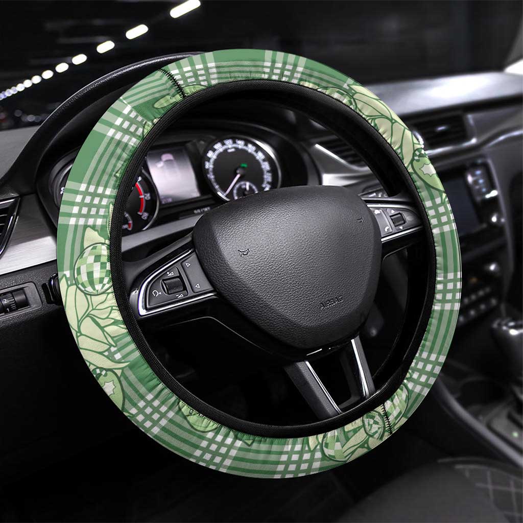 Green Palaka Hawaii Cowboy Christmas Steering Wheel Cover Paniolo Mix Maile Lei - Polynesian Pride