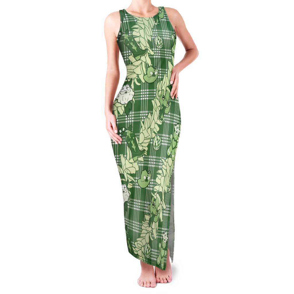 Green Palaka Hawaii Cowboy Christmas Tank Maxi Dress Paniolo Mix Maile Lei - Polynesian Pride