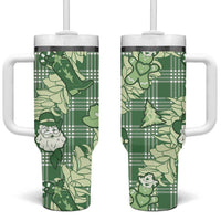 Green Palaka Hawaii Cowboy Christmas Tumbler With Handle Paniolo Mix Maile Lei - Polynesian Pride