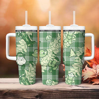 Green Palaka Hawaii Cowboy Christmas Tumbler With Handle Paniolo Mix Maile Lei - Polynesian Pride