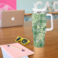 Green Palaka Hawaii Cowboy Christmas Tumbler With Handle Paniolo Mix Maile Lei - Polynesian Pride