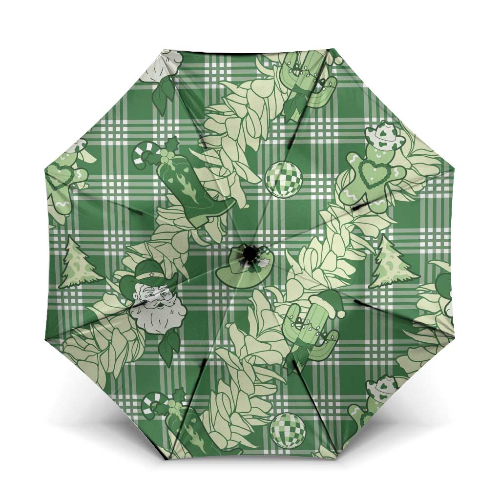 Green Palaka Hawaii Cowboy Christmas Umbrella Paniolo Mix Maile Lei - Polynesian Pride