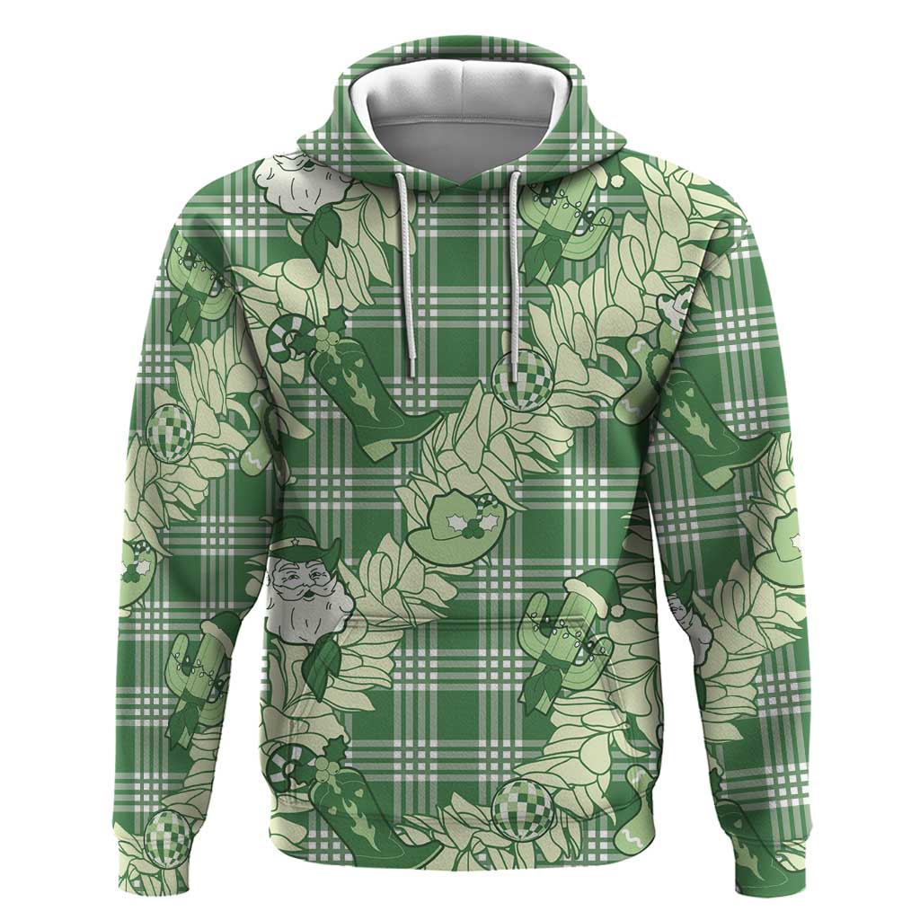 Green Palaka Hawaii Cowboy Christmas Zip Hoodie Paniolo Mix Maile Lei - Polynesian Pride