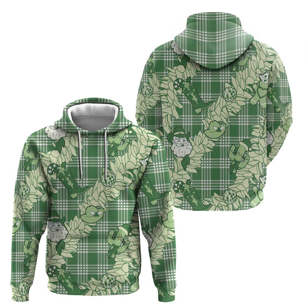 Green Palaka Hawaii Cowboy Christmas Zip Hoodie Paniolo Mix Maile Lei - Polynesian Pride