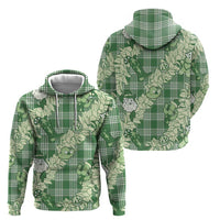 Green Palaka Hawaii Cowboy Christmas Zip Hoodie Paniolo Mix Maile Lei - Polynesian Pride