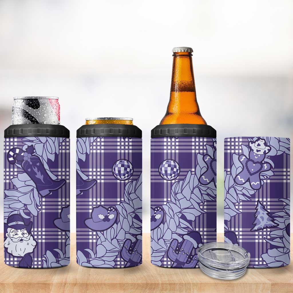 Purple Palaka Hawaii Cowboy Christmas 4 in 1 Can Cooler Tumbler Paniolo Mix Maile Lei - Polynesian Pride