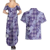 Purple Palaka Hawaii Cowboy Christmas Couples Matching Summer Maxi Dress and Hawaiian Shirt Paniolo Mix Maile Lei - Polynesian Pride
