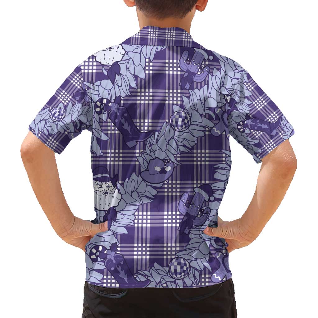 Purple Palaka Hawaii Cowboy Christmas Family Matching Off Shoulder Short Dress and Hawaiian Shirt Paniolo Mix Maile Lei - Polynesian Pride