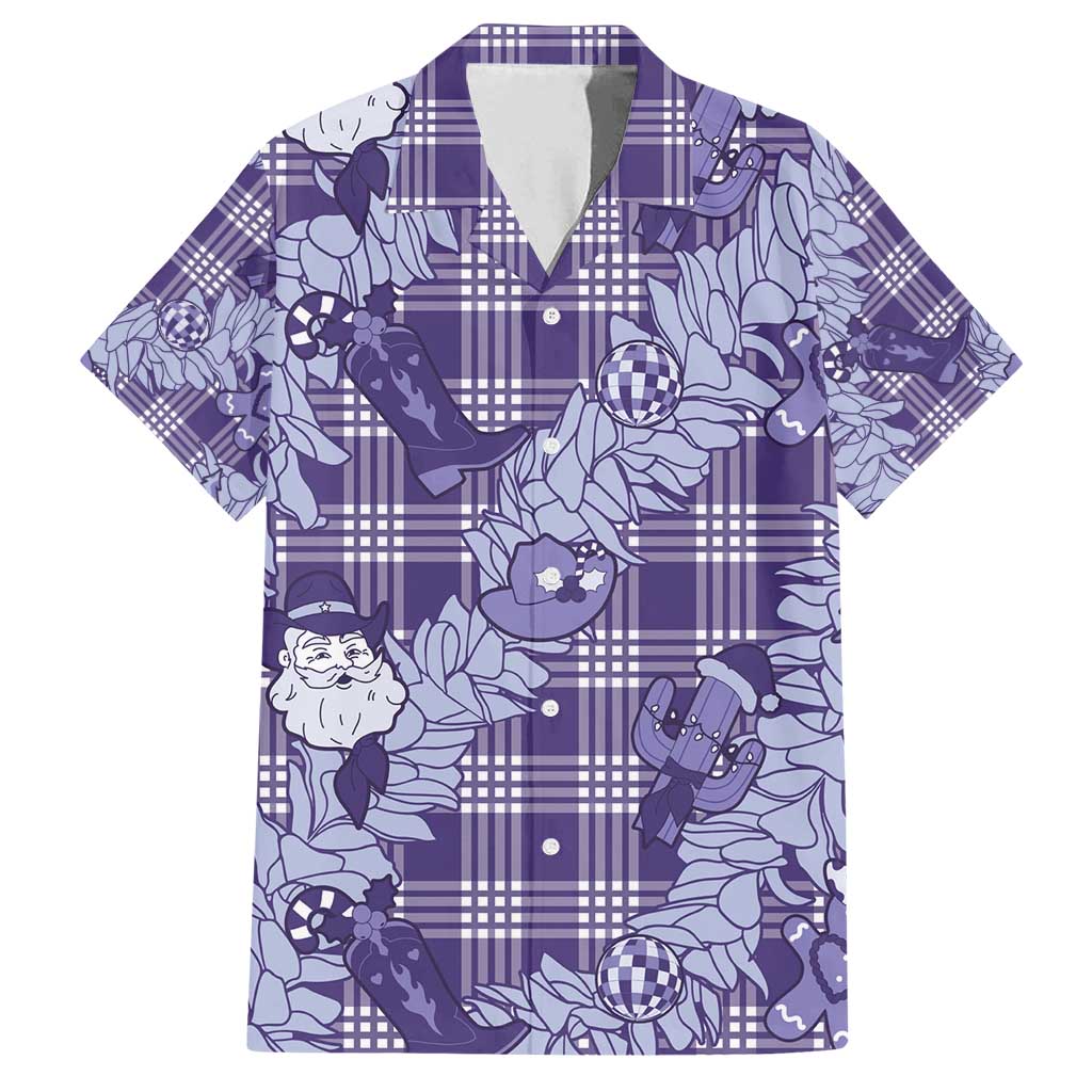 Purple Palaka Hawaii Cowboy Christmas Family Matching Off Shoulder Short Dress and Hawaiian Shirt Paniolo Mix Maile Lei - Polynesian Pride