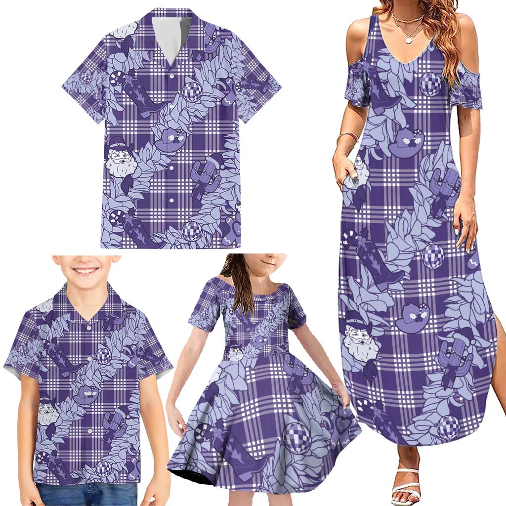 Purple Palaka Hawaii Cowboy Christmas Family Matching Summer Maxi Dress and Hawaiian Shirt Paniolo Mix Maile Lei - Polynesian Pride