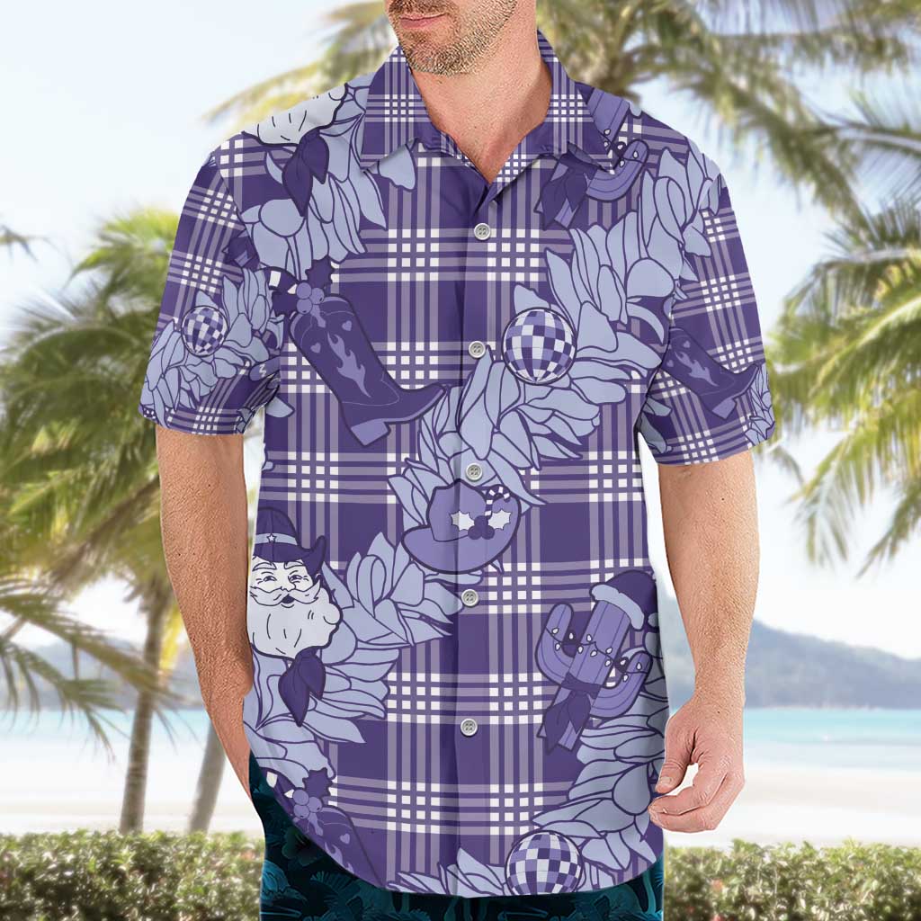 Purple Palaka Hawaii Cowboy Christmas Hawaiian Shirt Paniolo Mix Maile Lei - Polynesian Pride