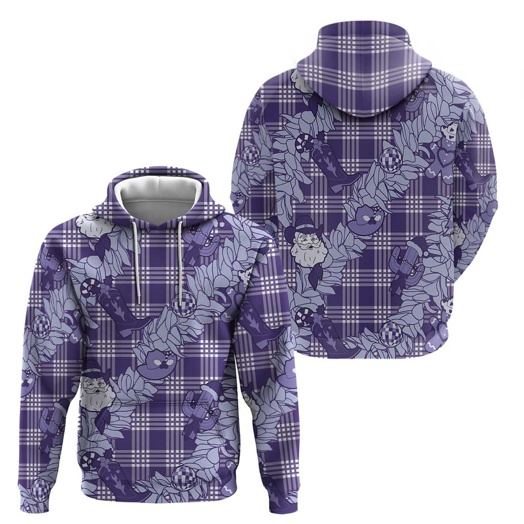 Purple Palaka Hawaii Cowboy Christmas Hoodie Paniolo Mix Maile Lei - Polynesian Pride