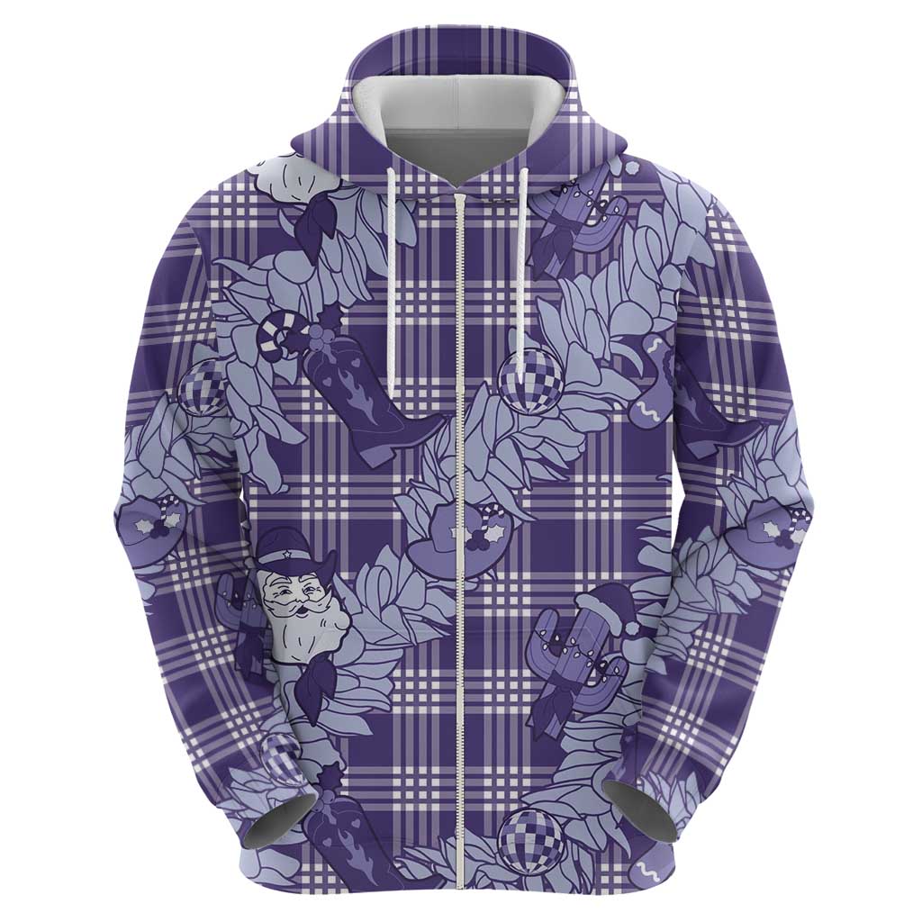 Purple Palaka Hawaii Cowboy Christmas Hoodie Paniolo Mix Maile Lei - Polynesian Pride