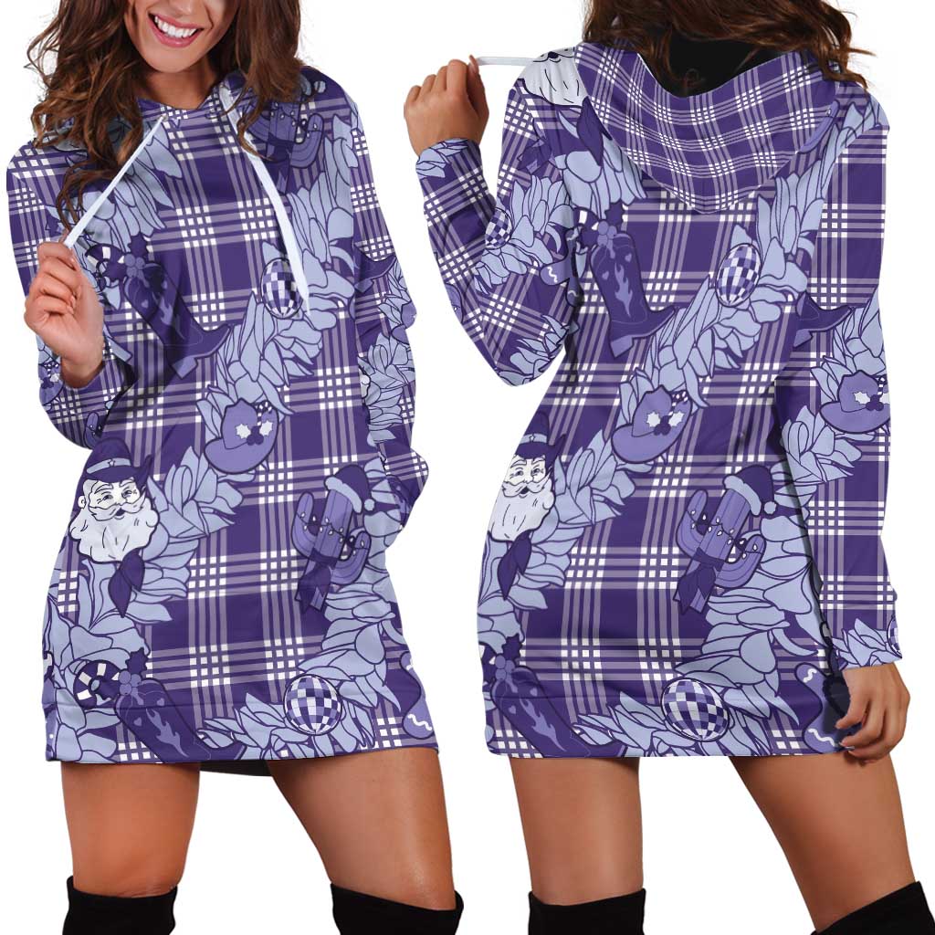 Purple Palaka Hawaii Cowboy Christmas Hoodie Dress Paniolo Mix Maile Lei - Polynesian Pride