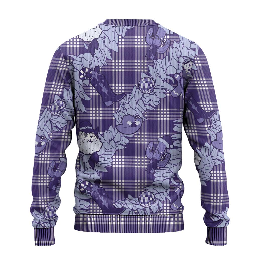 Purple Palaka Hawaii Cowboy Christmas Ugly Christmas Sweater Paniolo Mix Maile Lei - Polynesian Pride