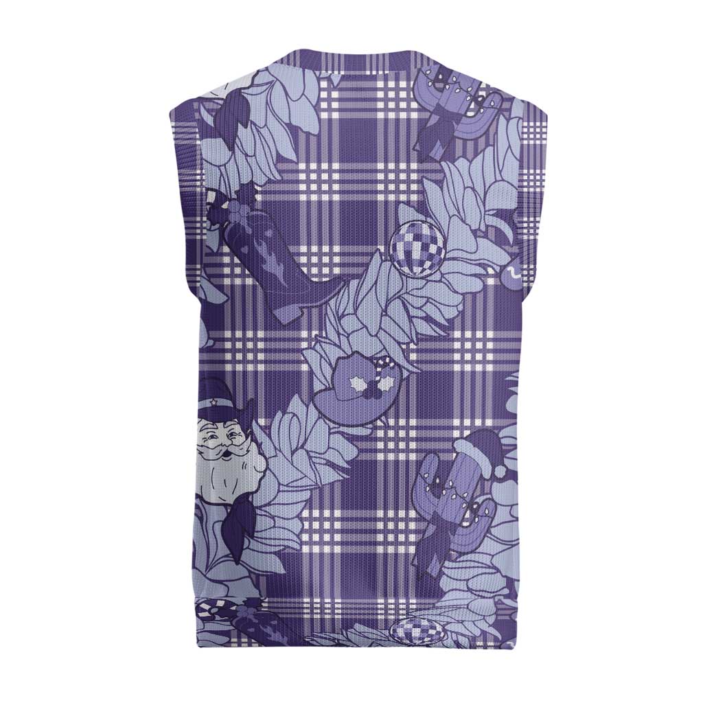 Purple Palaka Hawaii Cowboy Christmas Knitted V-Neck Vest Paniolo Mix Maile Lei - Polynesian Pride