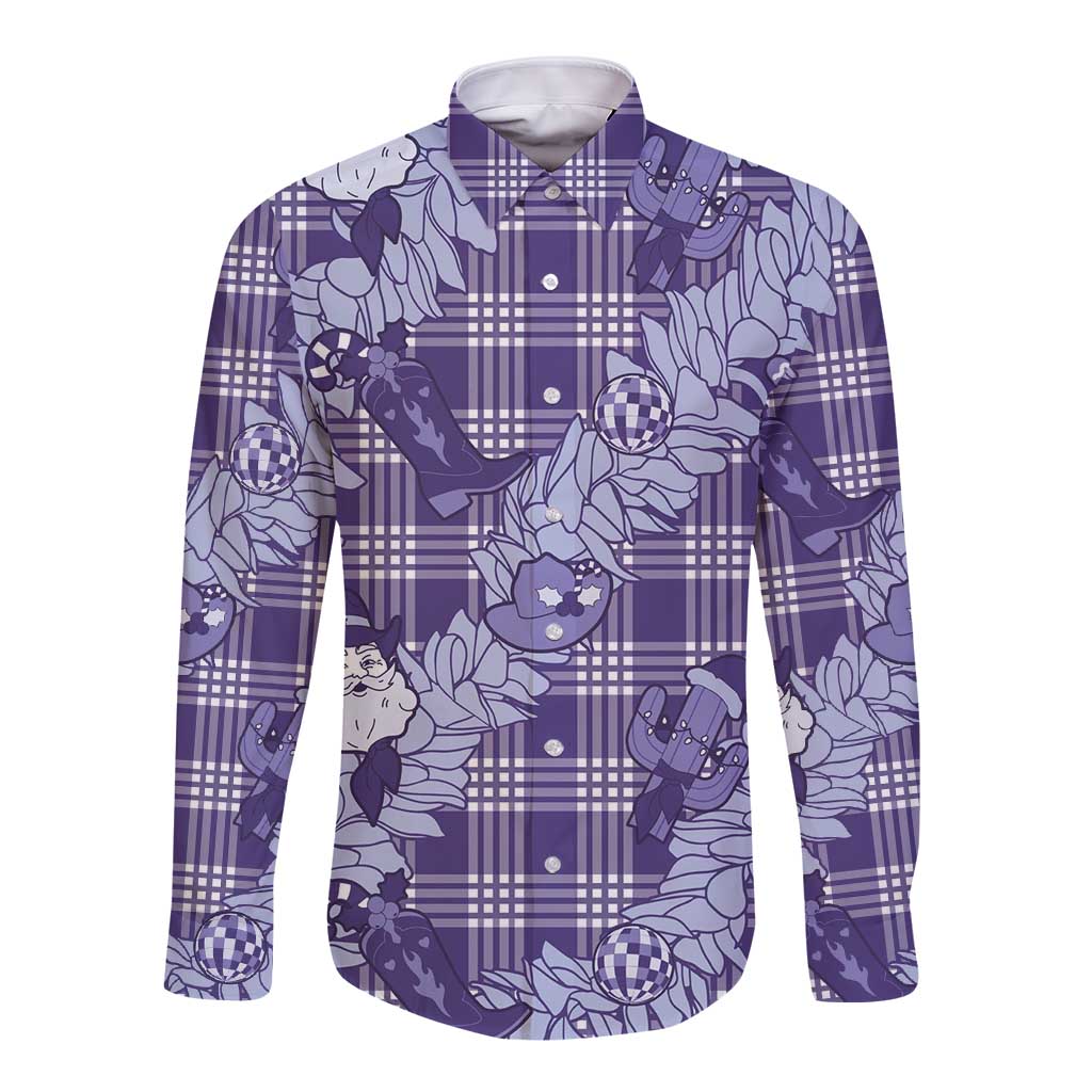 Purple Palaka Hawaii Cowboy Christmas Long Sleeve Button Shirt Paniolo Mix Maile Lei - Polynesian Pride