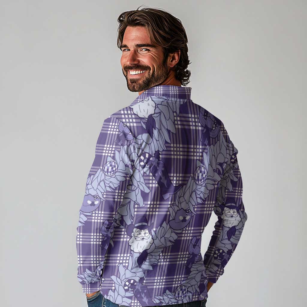 Purple Palaka Hawaii Cowboy Christmas Long Sleeve Polo Shirt Paniolo Mix Maile Lei - Polynesian Pride