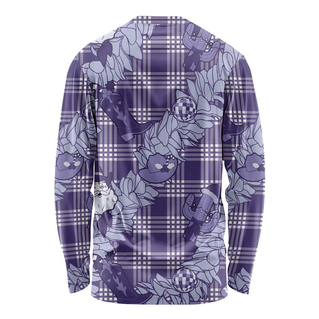 Purple Palaka Hawaii Cowboy Christmas Long Sleeve Shirt Paniolo Mix Maile Lei LT7 - Polynesian Pride
