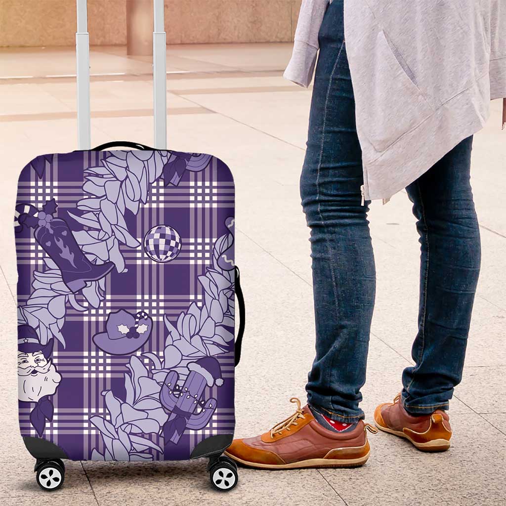 Purple Palaka Hawaii Cowboy Christmas Luggage Cover Paniolo Mix Maile Lei - Polynesian Pride