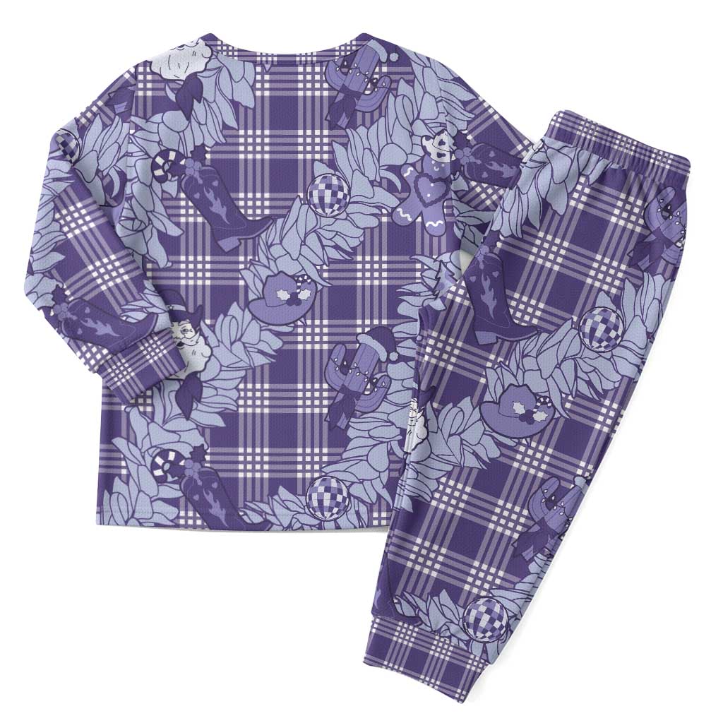 Purple Palaka Hawaii Cowboy Christmas Pajama Set Paniolo Mix Maile Lei - Polynesian Pride