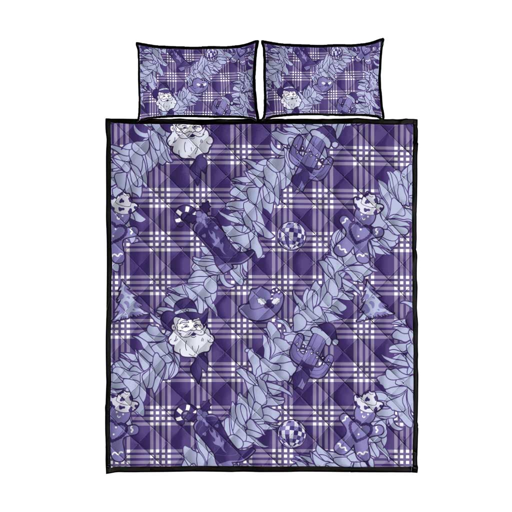 Purple Palaka Hawaii Cowboy Christmas Quilt Bed Set Paniolo Mix Maile Lei - Polynesian Pride