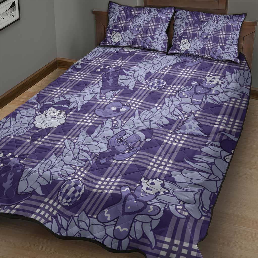 Purple Palaka Hawaii Cowboy Christmas Quilt Bed Set Paniolo Mix Maile Lei - Polynesian Pride