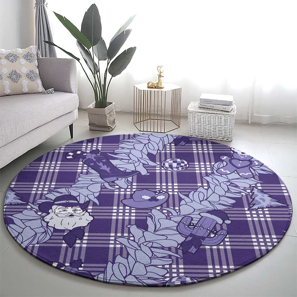 Purple Palaka Hawaii Cowboy Christmas Round Carpet Paniolo Mix Maile Lei - Polynesian Pride