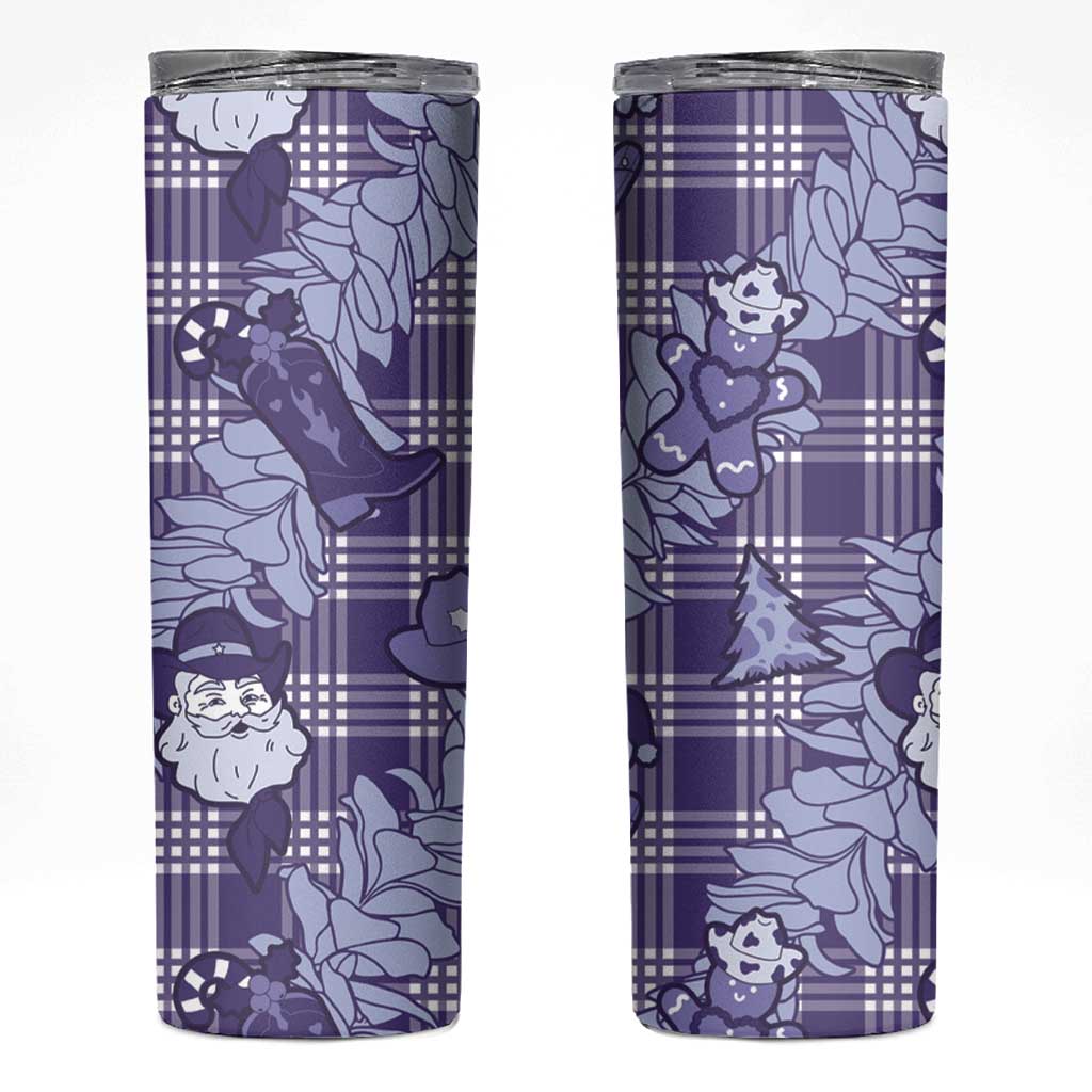 Purple Palaka Hawaii Cowboy Christmas Skinny Tumbler Paniolo Mix Maile Lei - Polynesian Pride