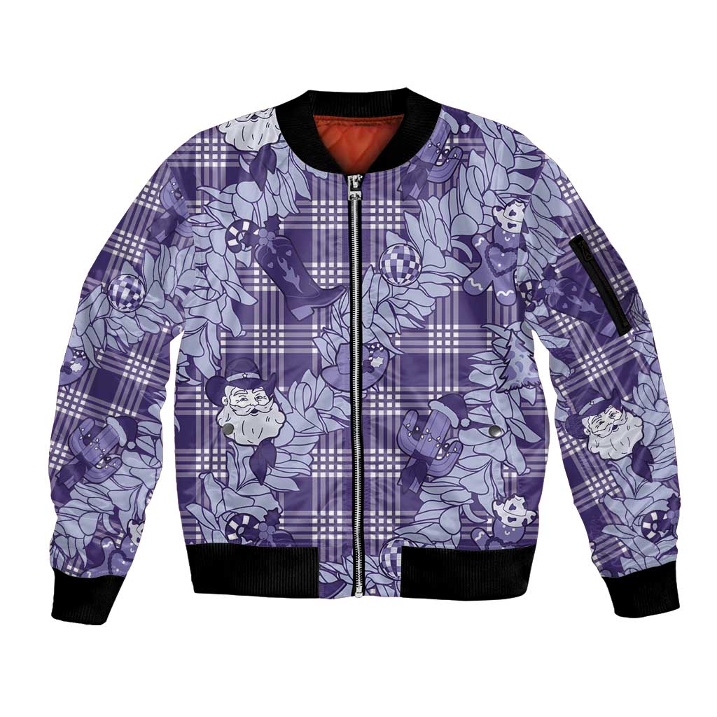 Purple Palaka Hawaii Cowboy Christmas Sleeve Zip Bomber Jacket Paniolo Mix Maile Lei - Polynesian Pride