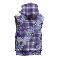 Purple Palaka Hawaii Cowboy Christmas Sleeveless Hoodie Paniolo Mix Maile Lei - Polynesian Pride