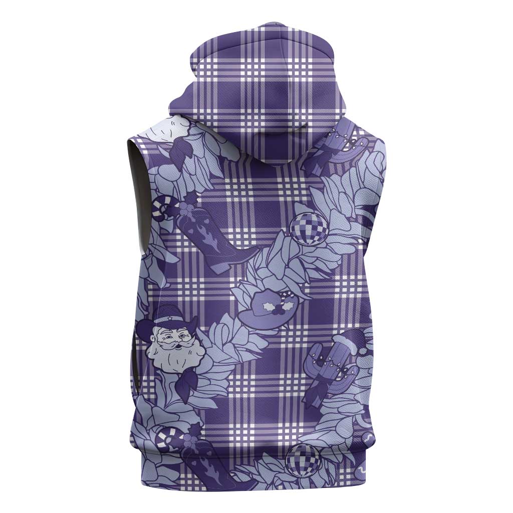 Purple Palaka Hawaii Cowboy Christmas Sleeveless Zip Hoodie Paniolo Mix Maile Lei - Polynesian Pride