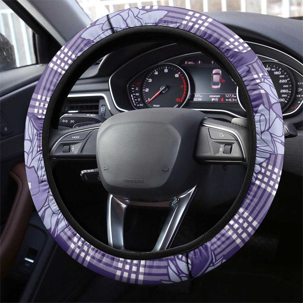 Purple Palaka Hawaii Cowboy Christmas Steering Wheel Cover Paniolo Mix Maile Lei - Polynesian Pride