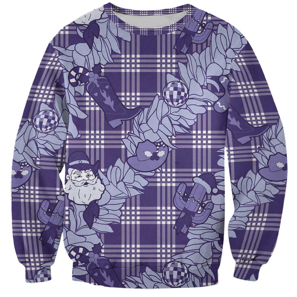 Purple Palaka Hawaii Cowboy Christmas Sweatshirt Paniolo Mix Maile Lei - Polynesian Pride