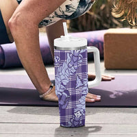 Purple Palaka Hawaii Cowboy Christmas Tumbler With Handle Paniolo Mix Maile Lei - Polynesian Pride