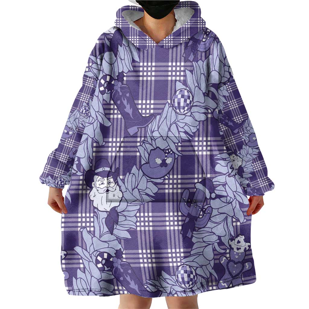 Purple Palaka Hawaii Cowboy Christmas Wearable Blanket Hoodie Paniolo Mix Maile Lei - Polynesian Pride