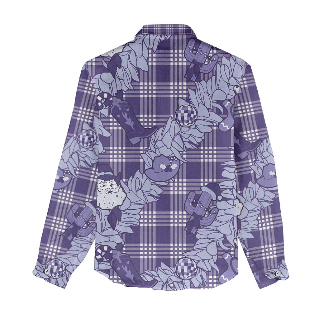 Purple Palaka Hawaii Cowboy Christmas Women Casual Shirt Paniolo Mix Maile Lei - Polynesian Pride
