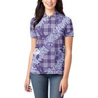 Purple Palaka Hawaii Cowboy Christmas Women Polo Shirt Paniolo Mix Maile Lei - Polynesian Pride