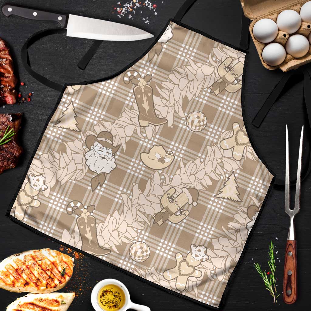 Khaki Palaka Hawaii Cowboy Christmas Apron Paniolo Mix Maile Lei - Polynesian Pride