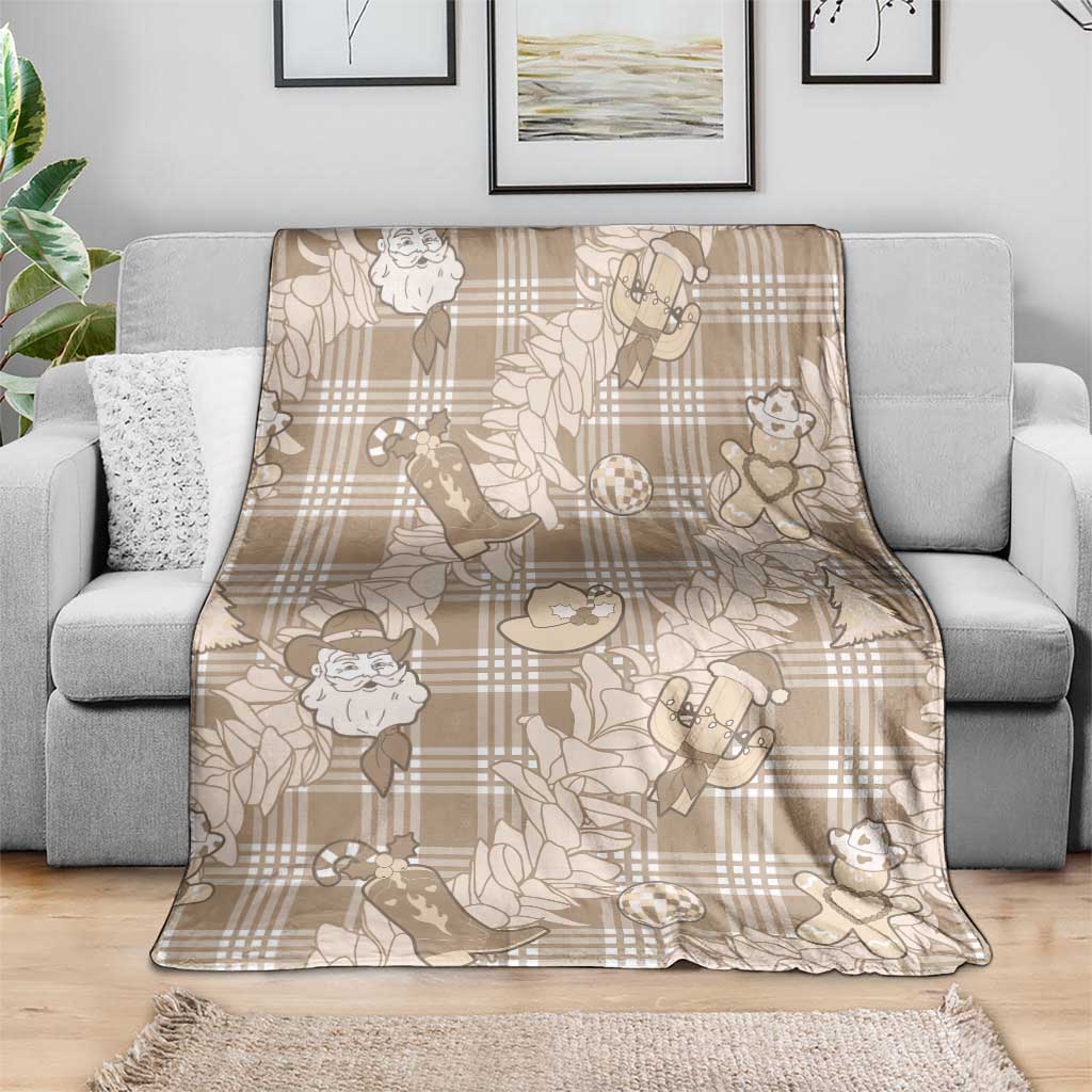 Khaki Palaka Hawaii Cowboy Christmas Blanket Paniolo Mix Maile Lei - Polynesian Pride