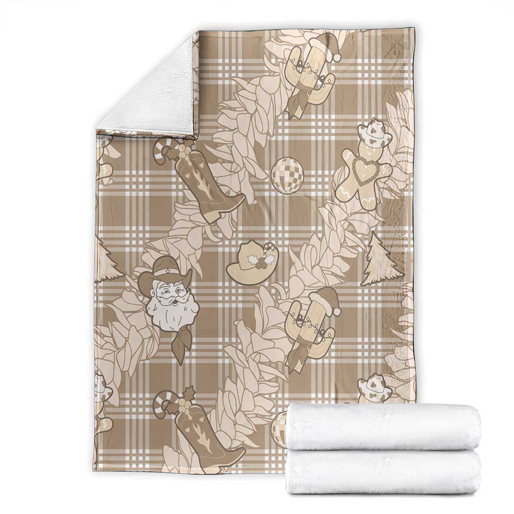 Khaki Palaka Hawaii Cowboy Christmas Blanket Paniolo Mix Maile Lei - Polynesian Pride