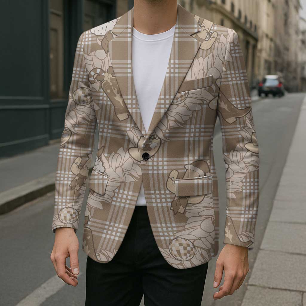 Khaki Palaka Hawaii Cowboy Christmas Blazer Paniolo Mix Maile Lei - Polynesian Pride