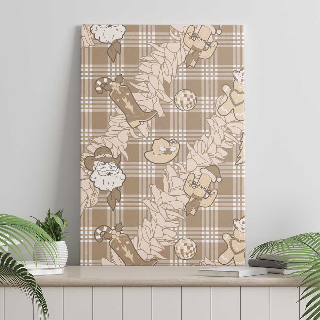 Khaki Palaka Hawaii Cowboy Christmas Canvas Wall Art Paniolo Mix Maile Lei - Polynesian Pride