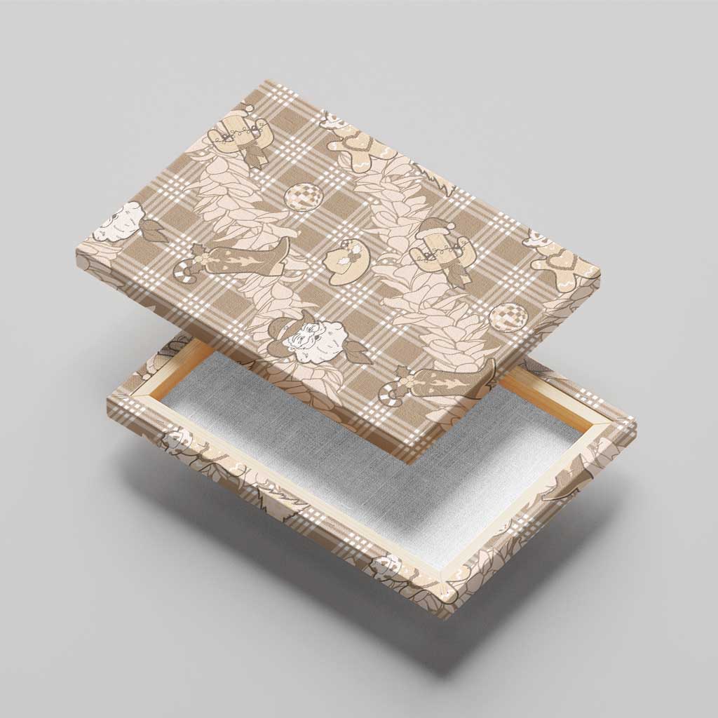 Khaki Palaka Hawaii Cowboy Christmas Canvas Wall Art Paniolo Mix Maile Lei - Polynesian Pride