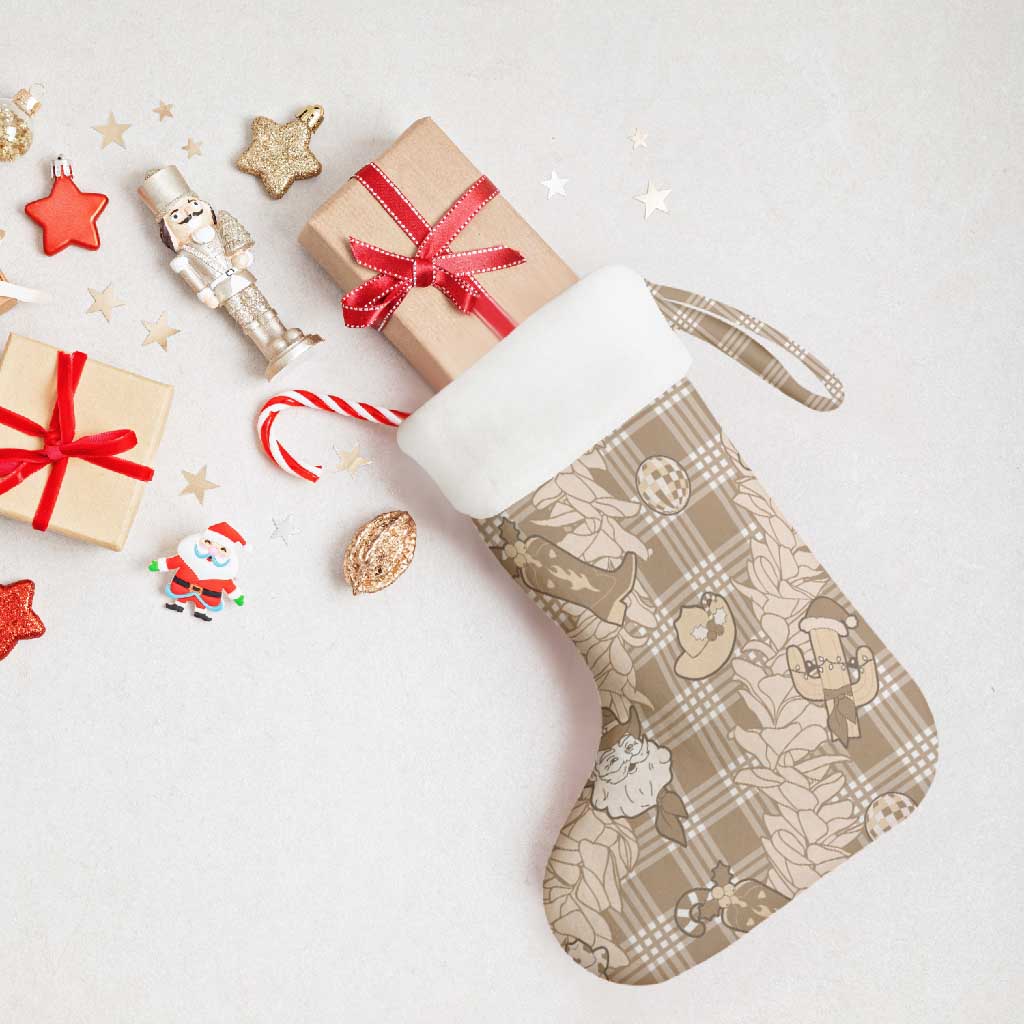 Khaki Palaka Hawaii Cowboy Christmas Stocking Paniolo Mix Maile Lei - Polynesian Pride