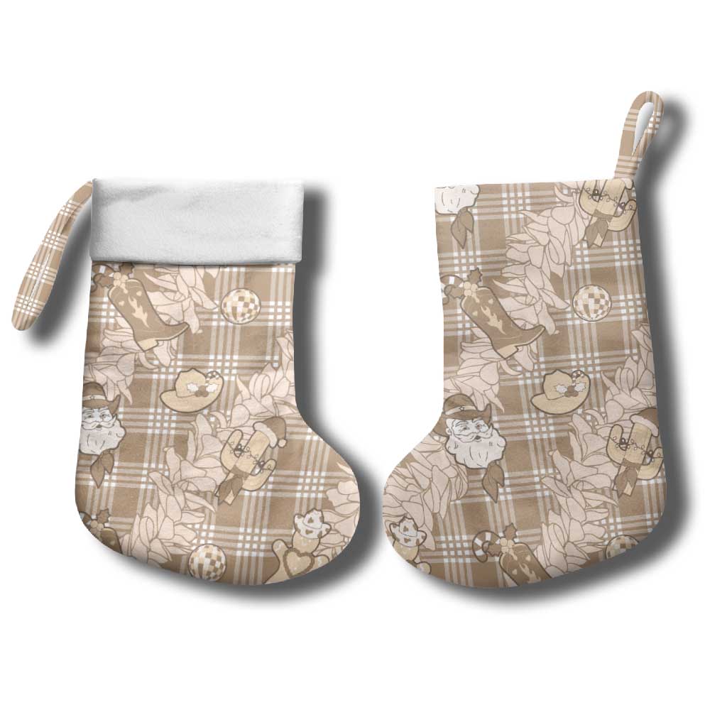 Khaki Palaka Hawaii Cowboy Christmas Stocking Paniolo Mix Maile Lei - Polynesian Pride