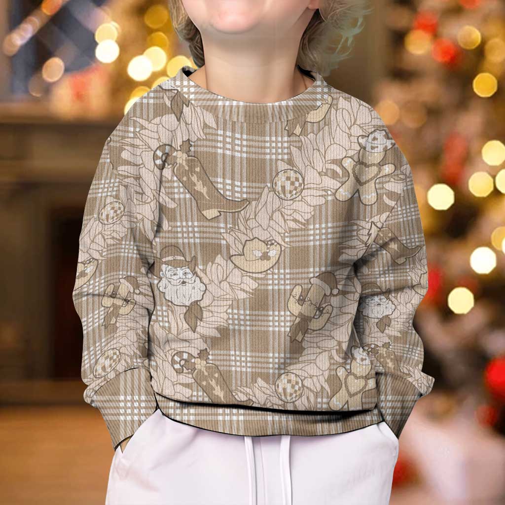 Khaki Palaka Hawaii Cowboy Christmas Kid Ugly Christmas Sweater Paniolo Mix Maile Lei - Polynesian Pride