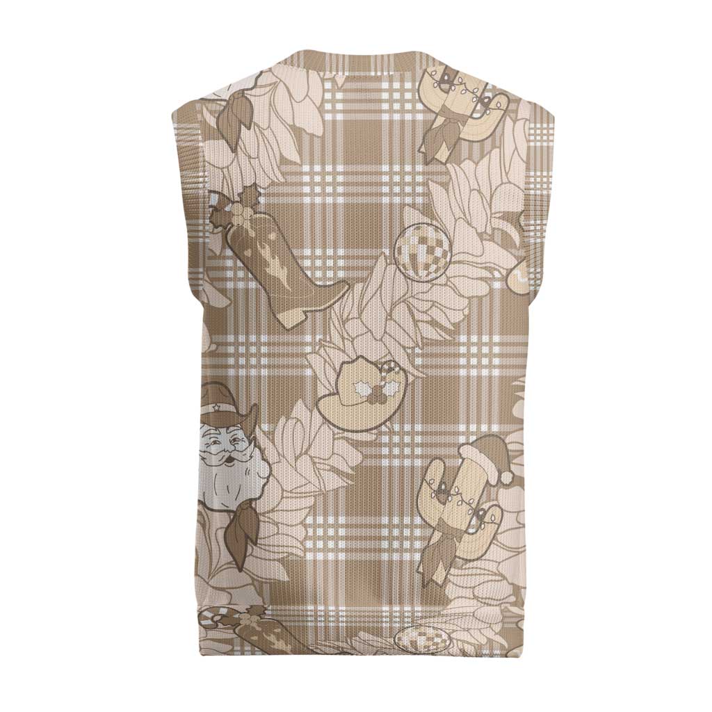 Khaki Palaka Hawaii Cowboy Christmas Knitted V-Neck Vest Paniolo Mix Maile Lei - Polynesian Pride